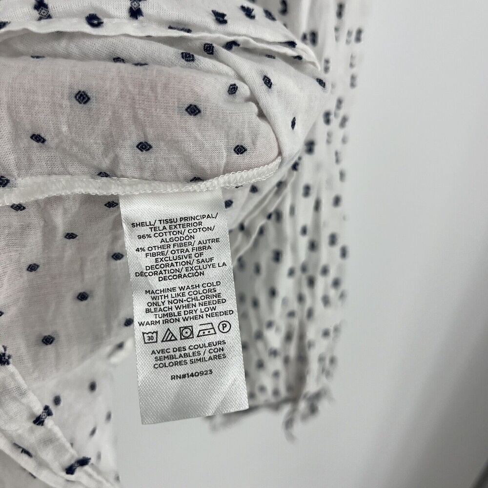 Loft Top Size XL Navy White Swiss Dot Shirt Popover Clip Ruffle Bib Blouse - Picture 7 of 8